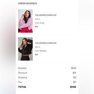 NWOT Balance Athletica / Vitality Cropped Sherpa Zip S Black and Pink